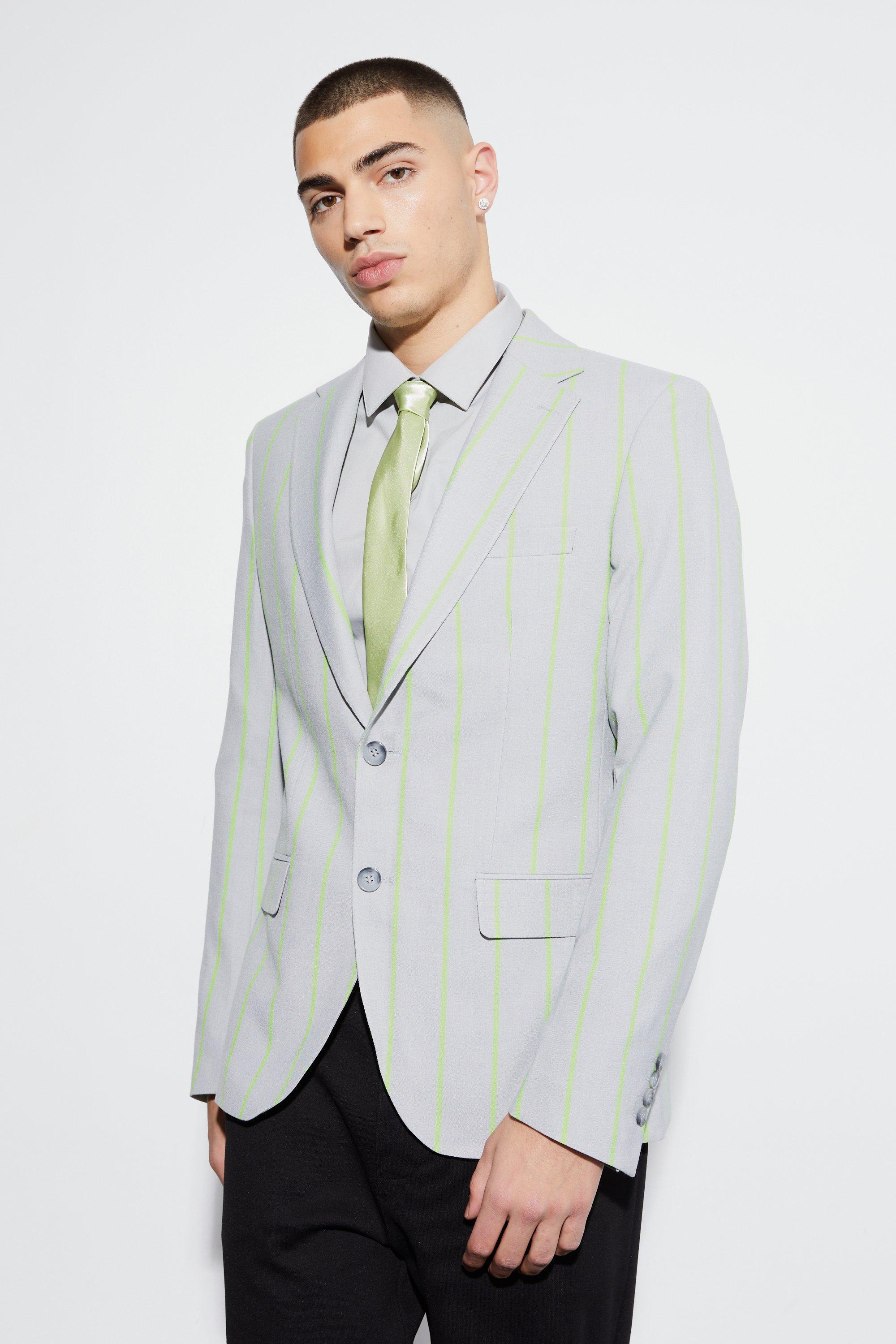 Slim Single Breasted Wide Stripe Suit Jacket | boohooMAN USA Product Image