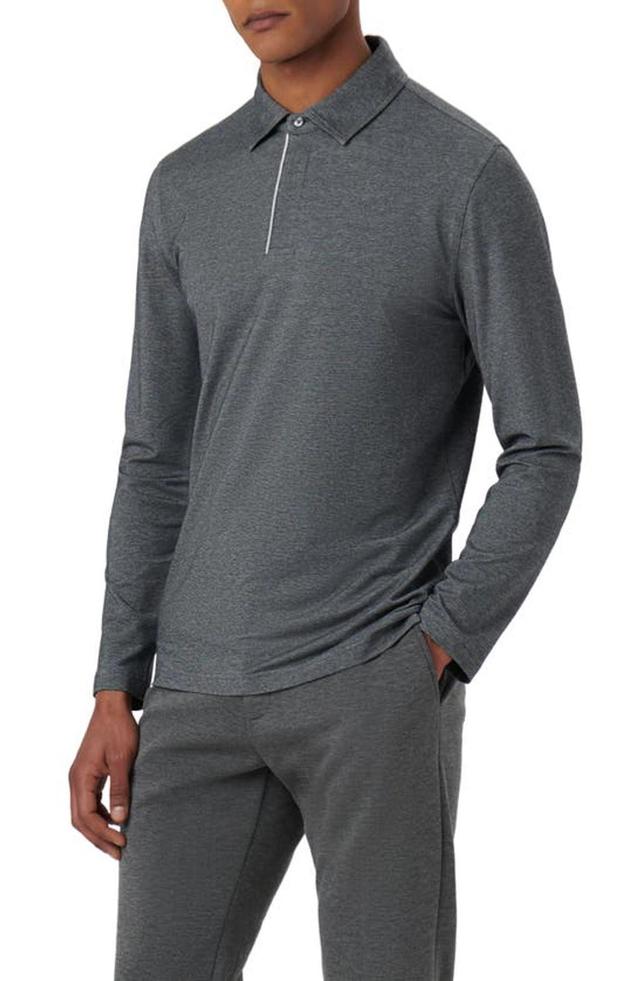 BUGATCHI Long Sleeve Stretch Cotton Knit Polo In Caviar Product Image