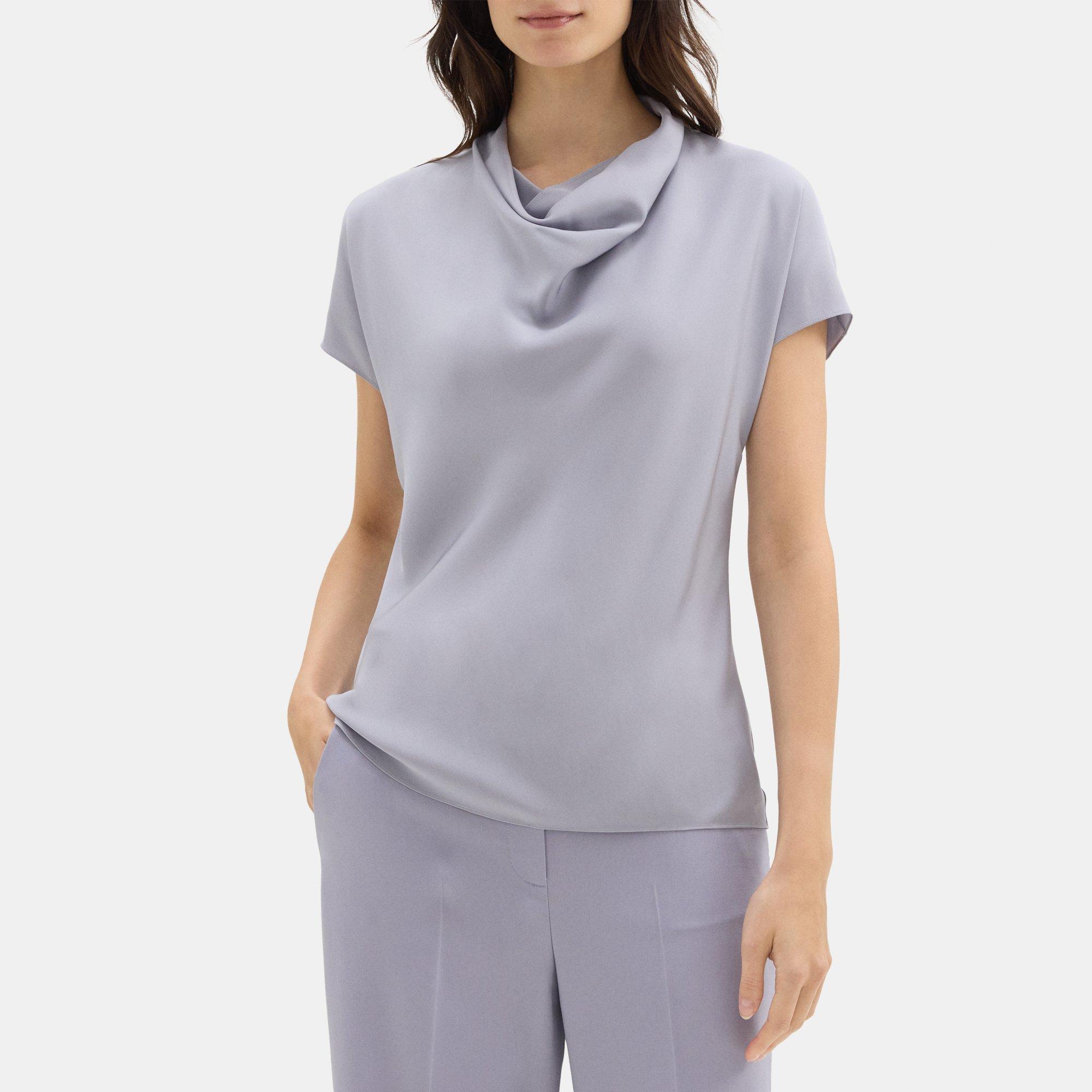 Silk Georgette Short-Sleeve Cowl Top | Theory Outlet Product Image