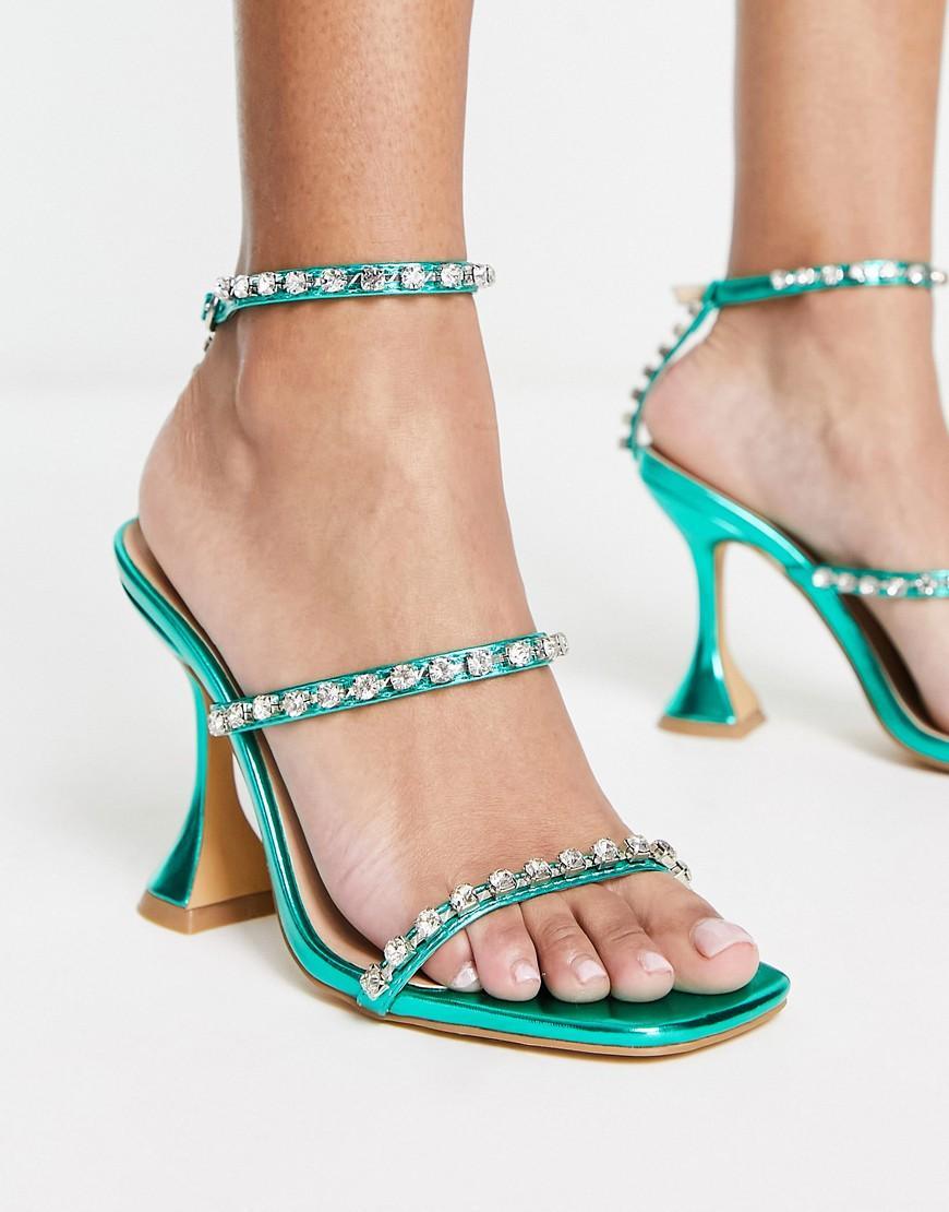 London Rebel three part embellished flare heeled sandals Product Image