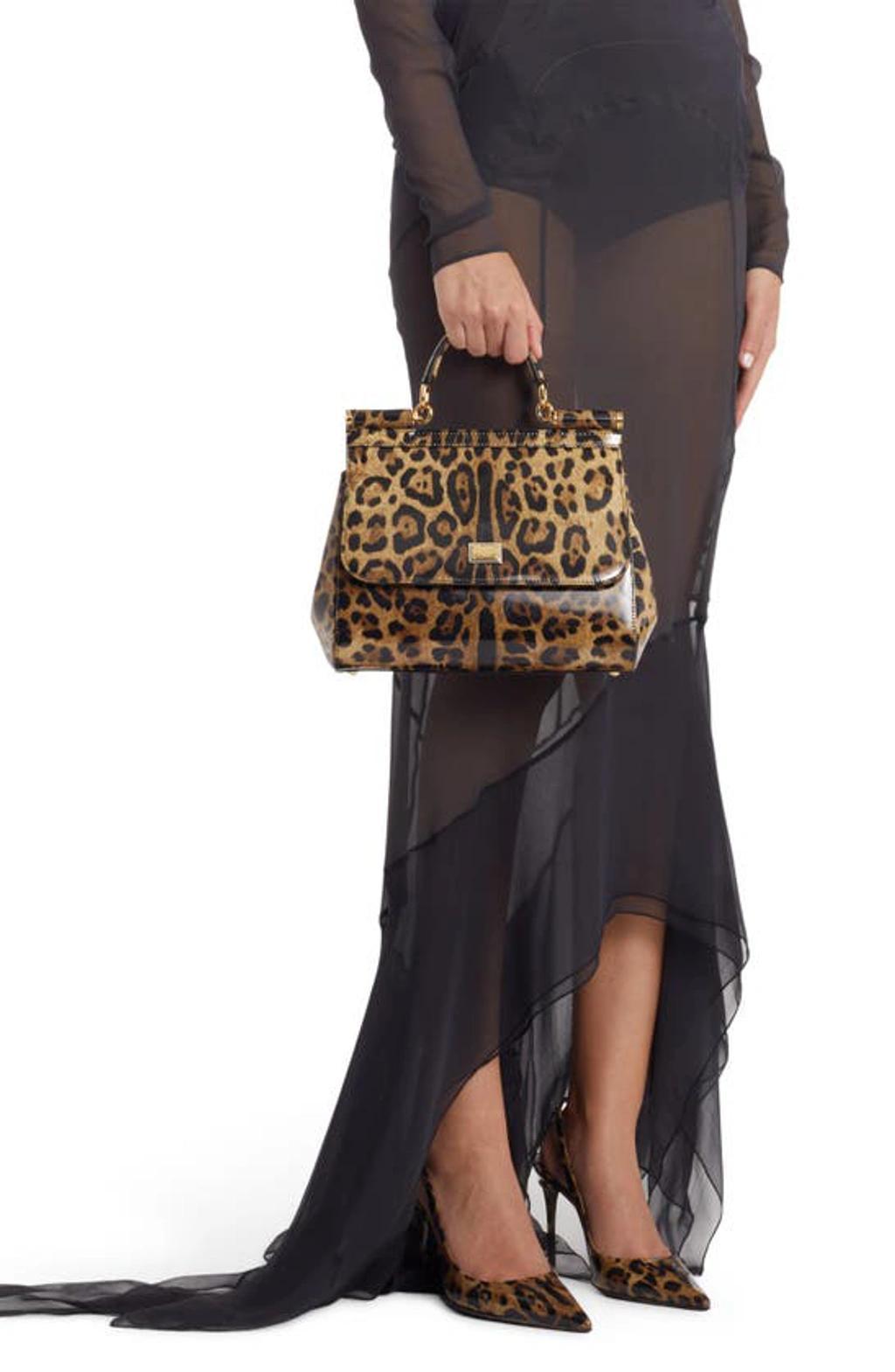 Top Handle Leopard Print Leather Bag Product Image