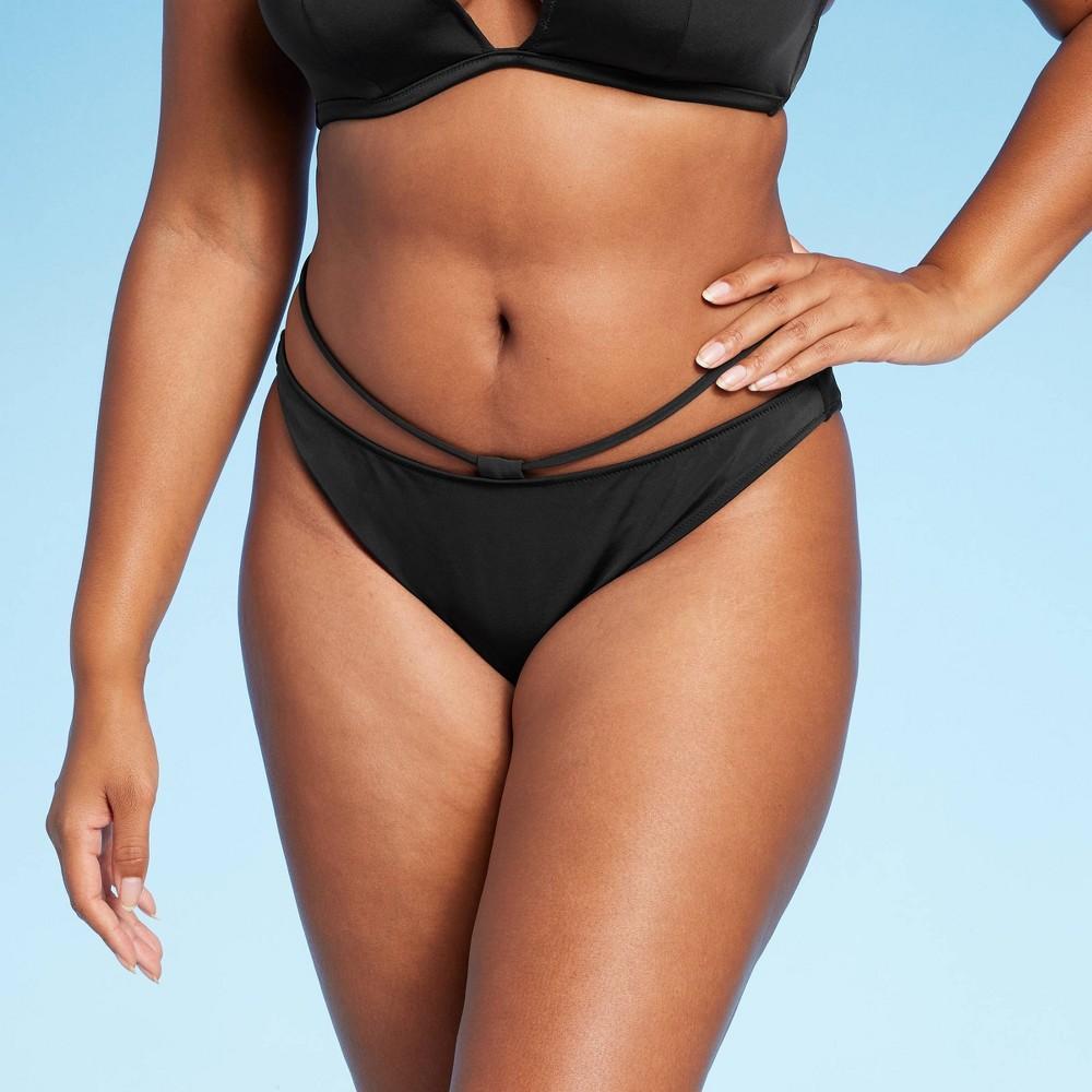 Womens Strappy High Leg Extra Cheeky Bikini Bottom - Shade & Shore Black L Product Image