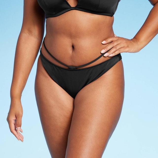 Womens Strappy High Leg Extra Cheeky Bikini Bottom - Shade & Shore Black S Product Image