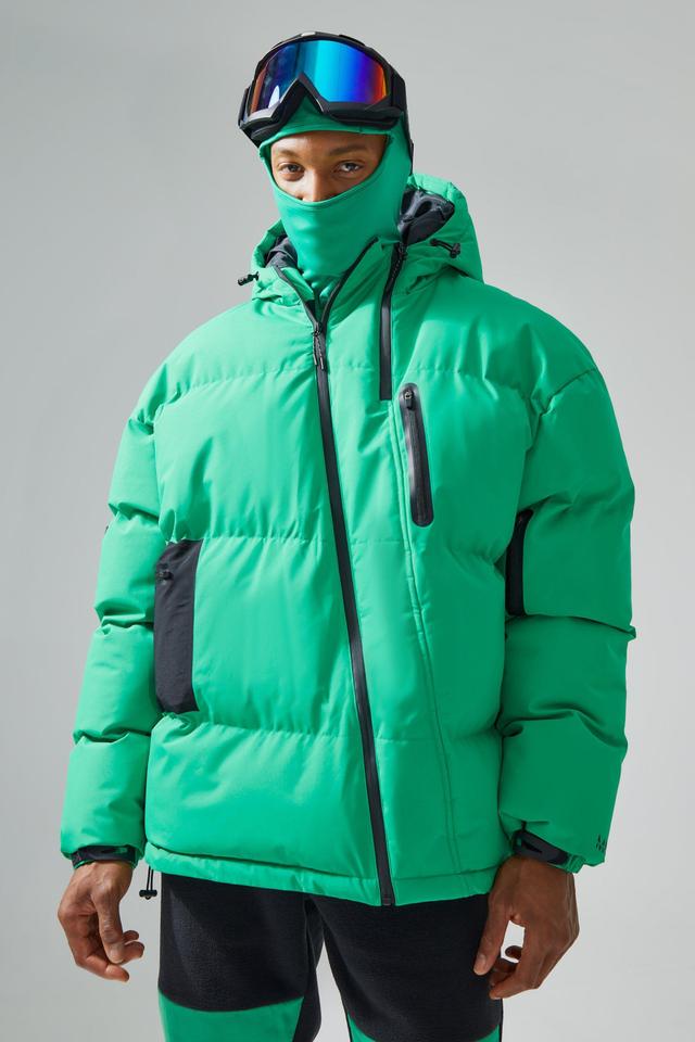 Mens Green Oversized Ski Puffer Jacket, Green Product Image