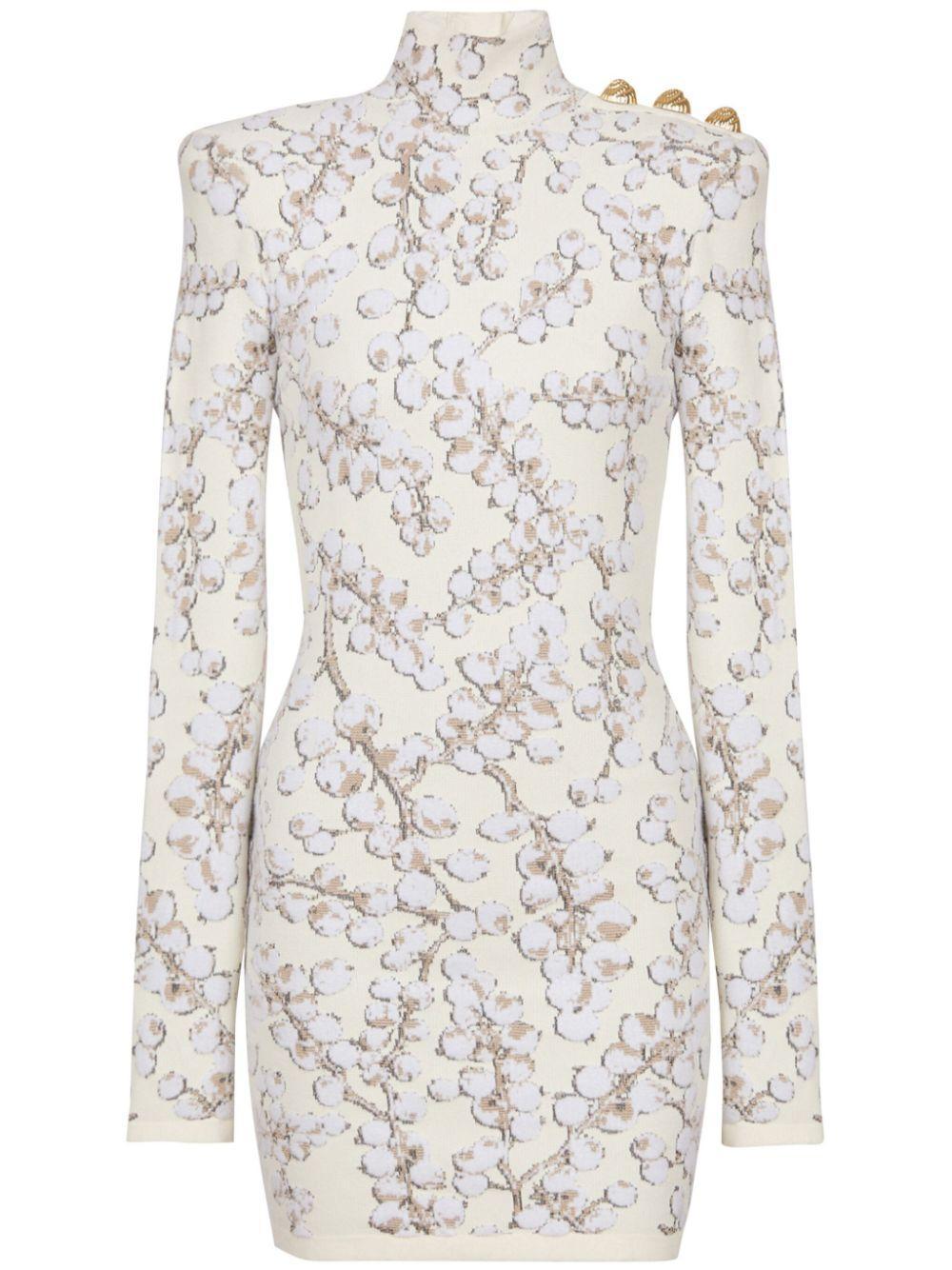 BALMAIN Redcurrant Jacquard-knit Mini Dress In Cream/white Product Image