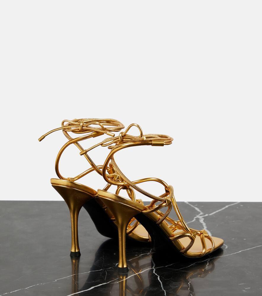 Studded Net Heel Sandals In Gold Product Image