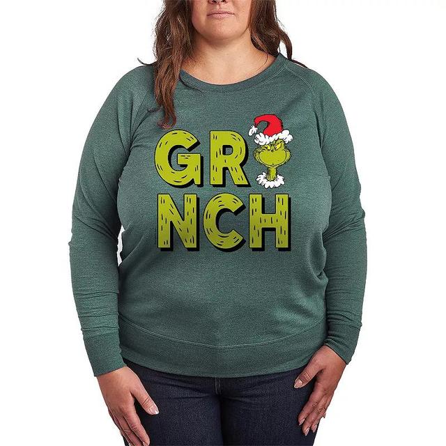 Plus Size Dr. Seuss Grinch Fur Letters Lightweight French Terry Sweatshirt, Womens Product Image