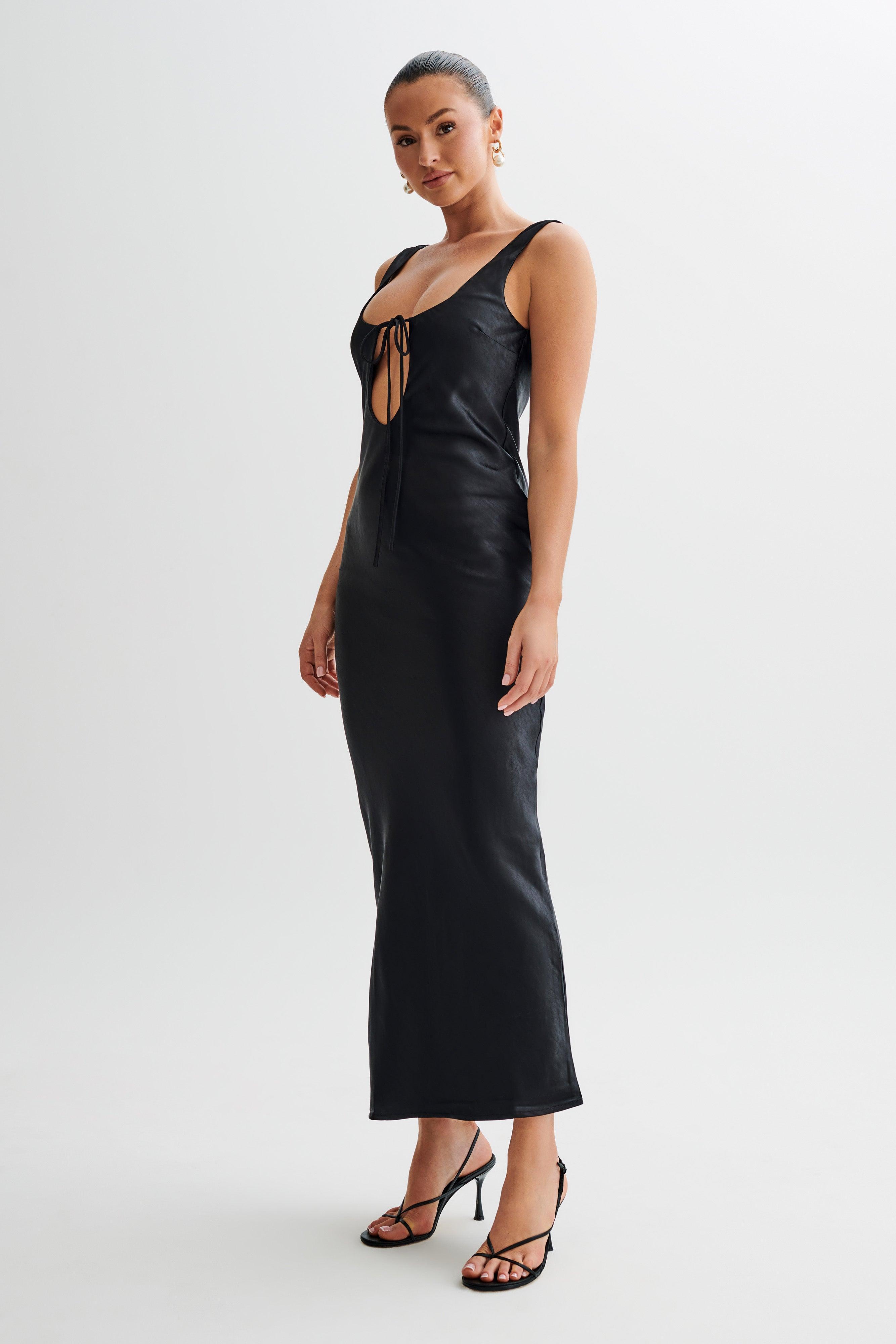 Aubrie Keyhole Satin Maxi Dress - Black Product Image