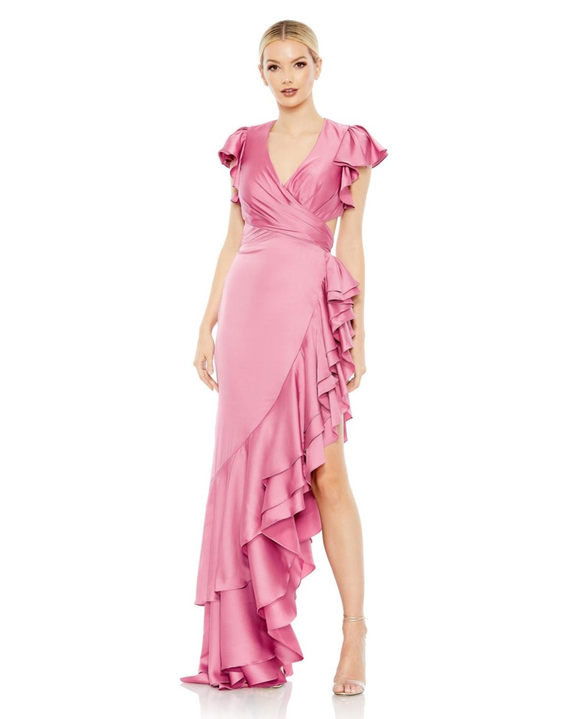 Womens Ieena Flutter Sleeve Cut Out Asymmetrical Ruffled Gown Product Image