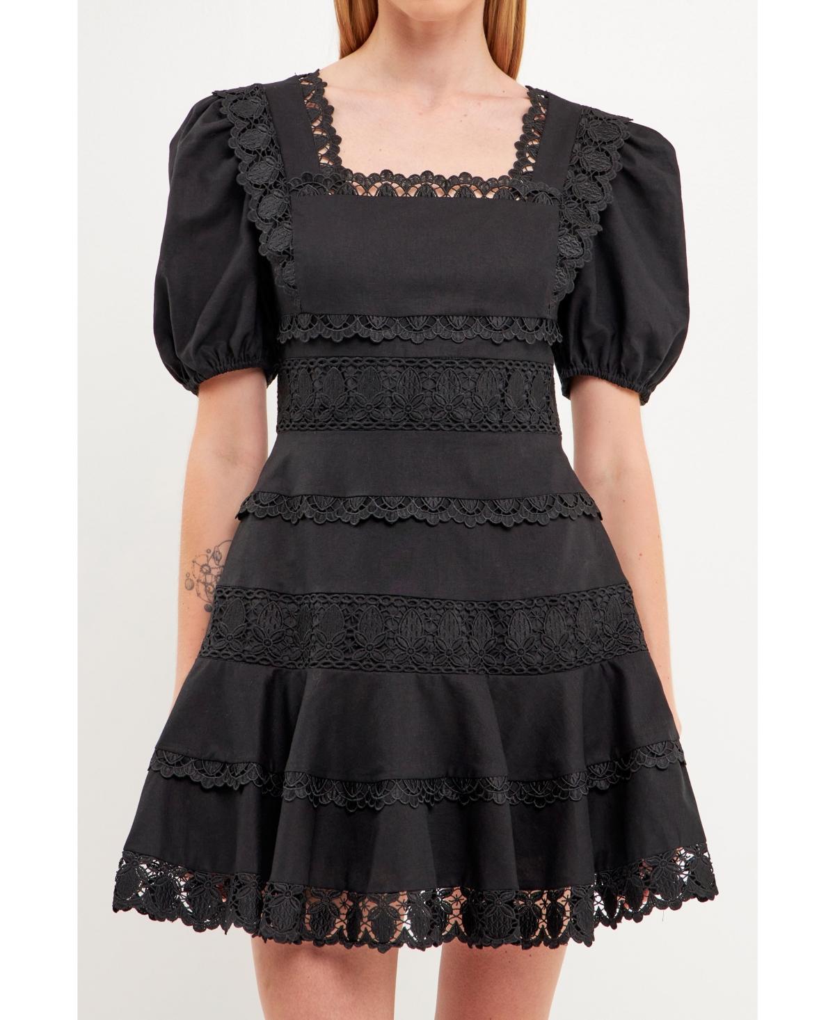 Womens Multi Lace Linen Mini Dress Product Image