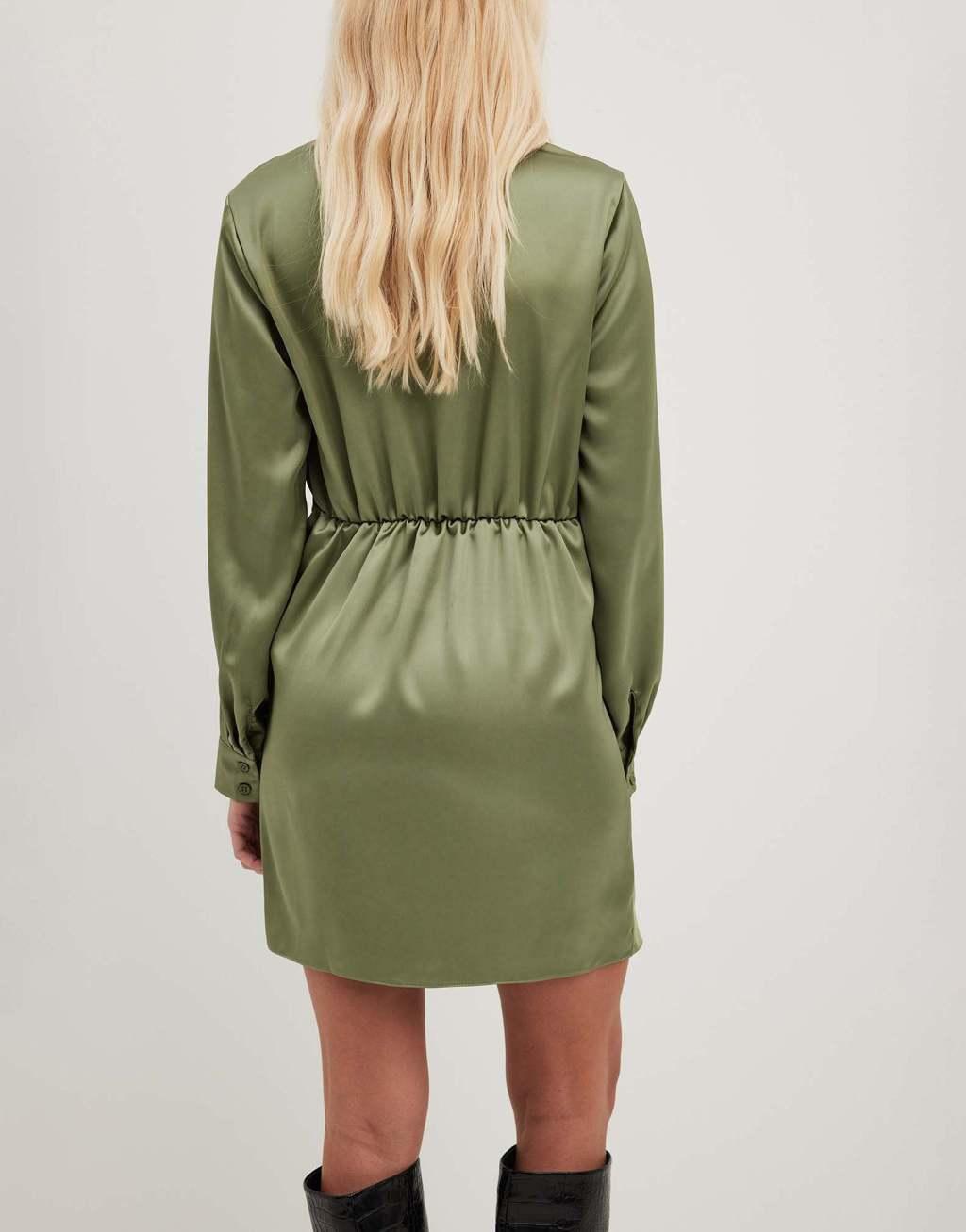 NA-KD twist front satin mini dress in green Product Image