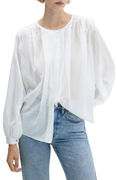 MANGO - Gathered details blouse white - 8 - Women Product Image