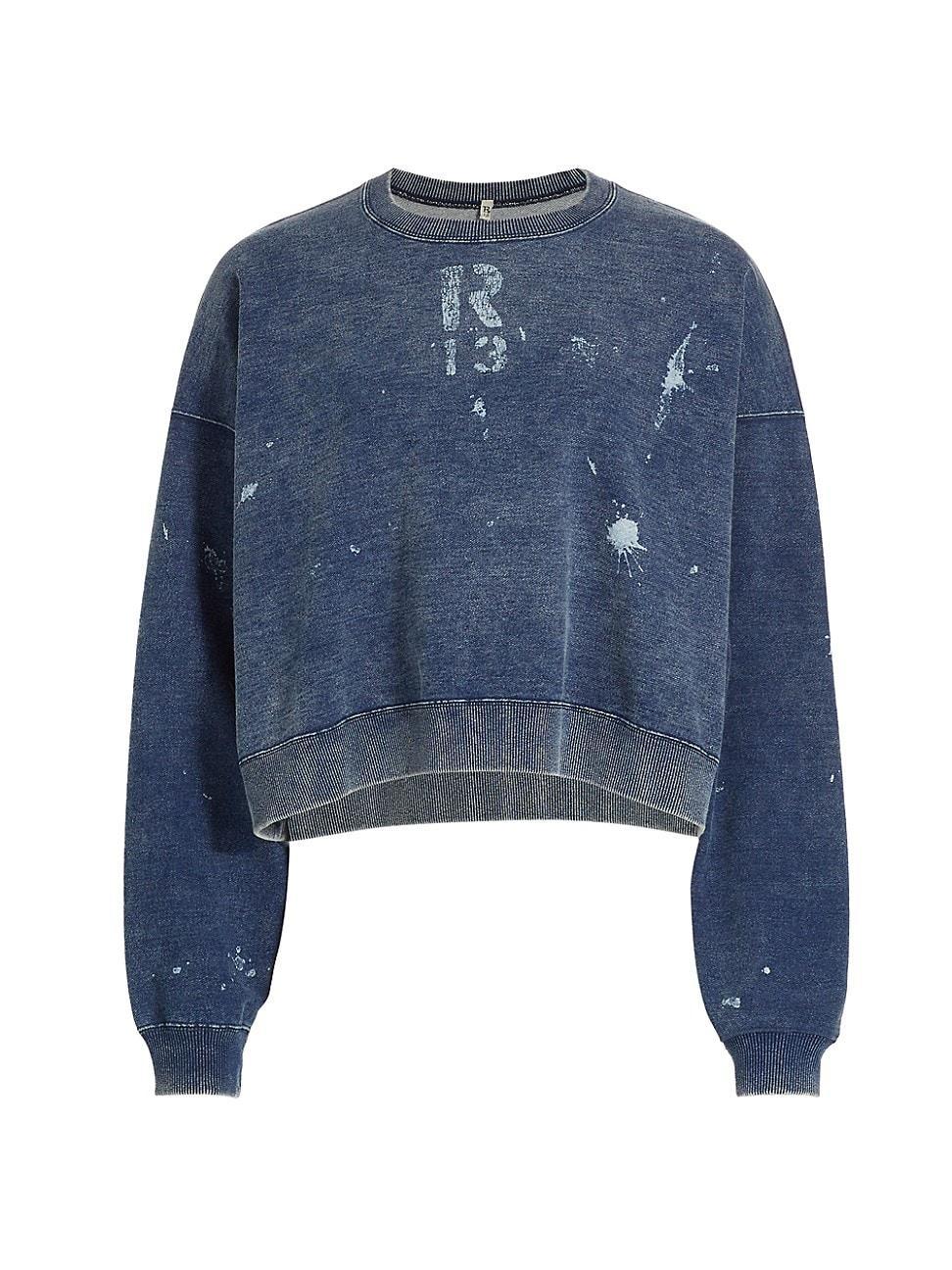 Womens Distressed Cotton Crop Sweatshirt Product Image