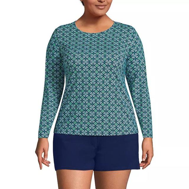 Plus Size Lands End UPF 50 Long Sleeve Rash Guard, Womens Blue Floral Product Image