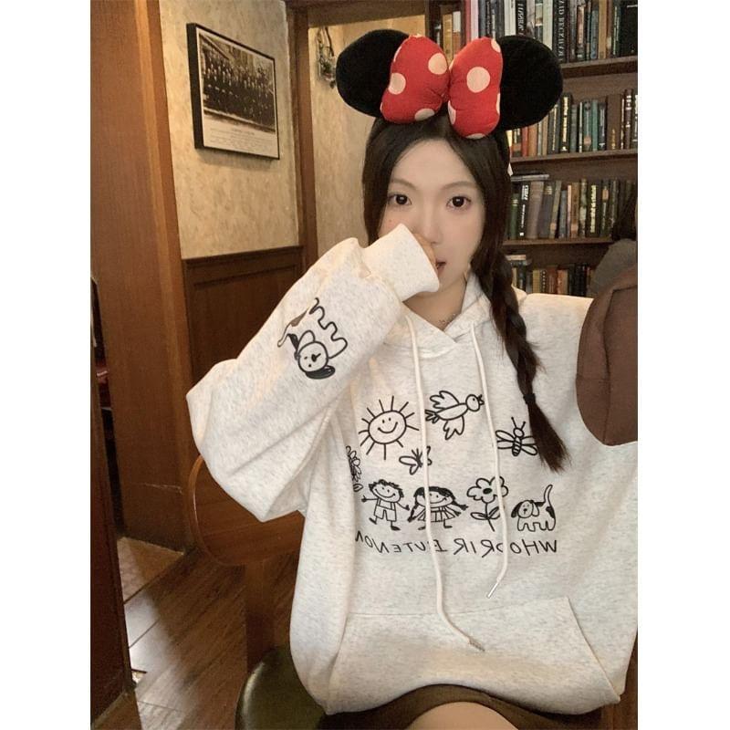 Cartoon Print Drawstring Hoodie Product Image