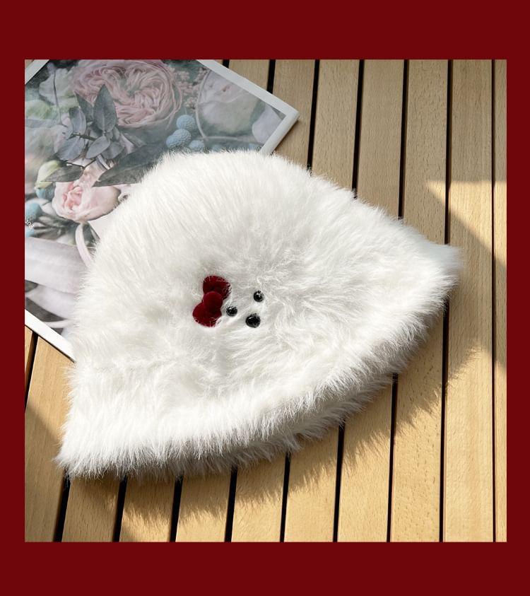 Bow Faux Fur Bucket Hat Product Image