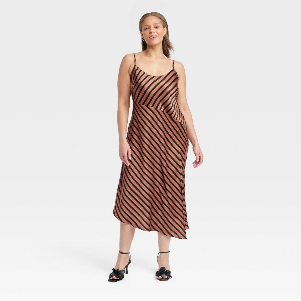 Womens Midi Slip Dress - A New Day Brown Striped 4X Product Image