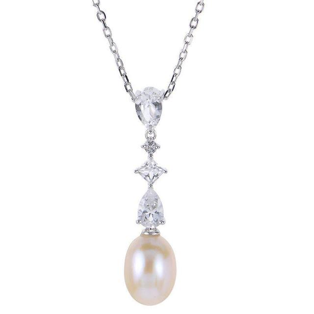 PearLustre by Imperial Sterling Silver Freshwater Cultured Pearl & Lab-Created White Sapphire Pendant Necklace, Womens Product Image