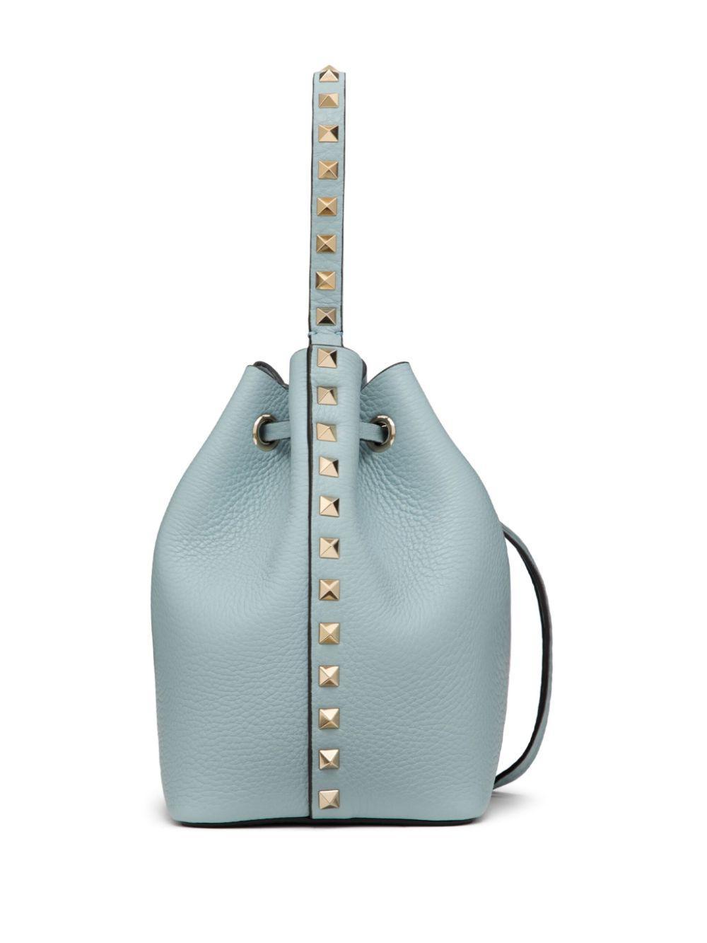 VALENTINO GARAVANI Rockstud Leather Bucket Bag In Blue Product Image