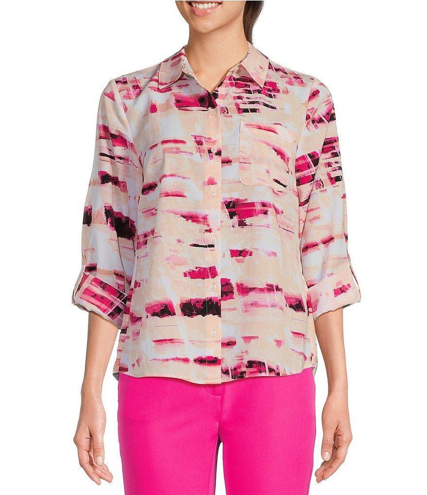 DKNY by Donna Karan Printed Collared Neck Long Sleeve Shirt Product Image