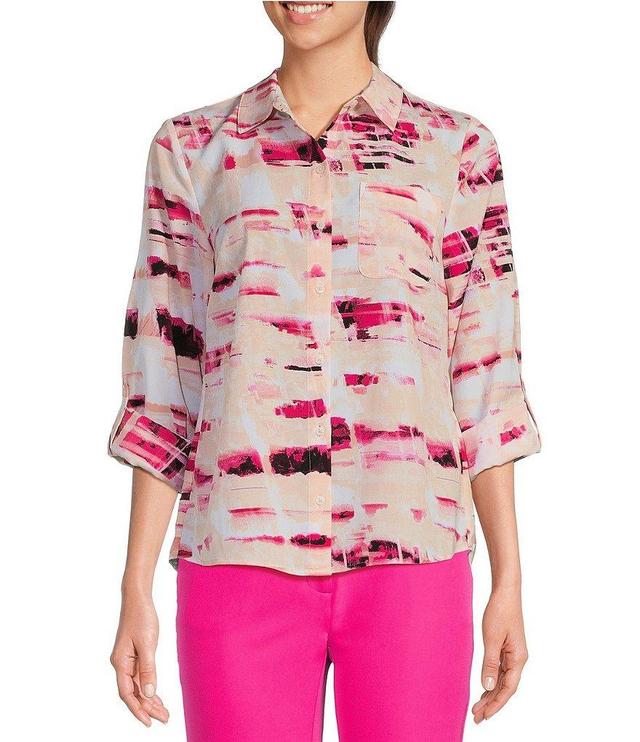 DKNY by Donna Karan Printed Collared Neck Long Sleeve Shirt Product Image