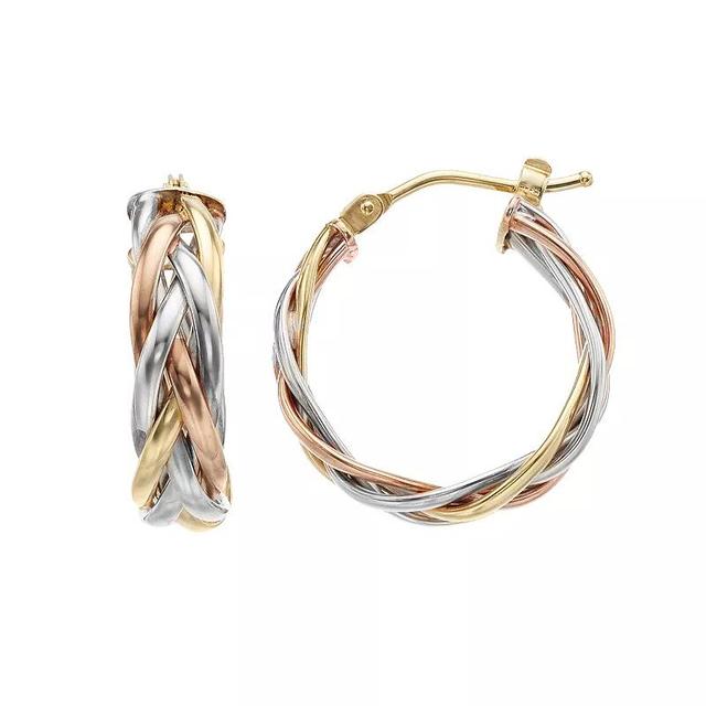 14K Gold Tri-Tone Braided Hoop Earrings, Womens, 14k 2tone Product Image