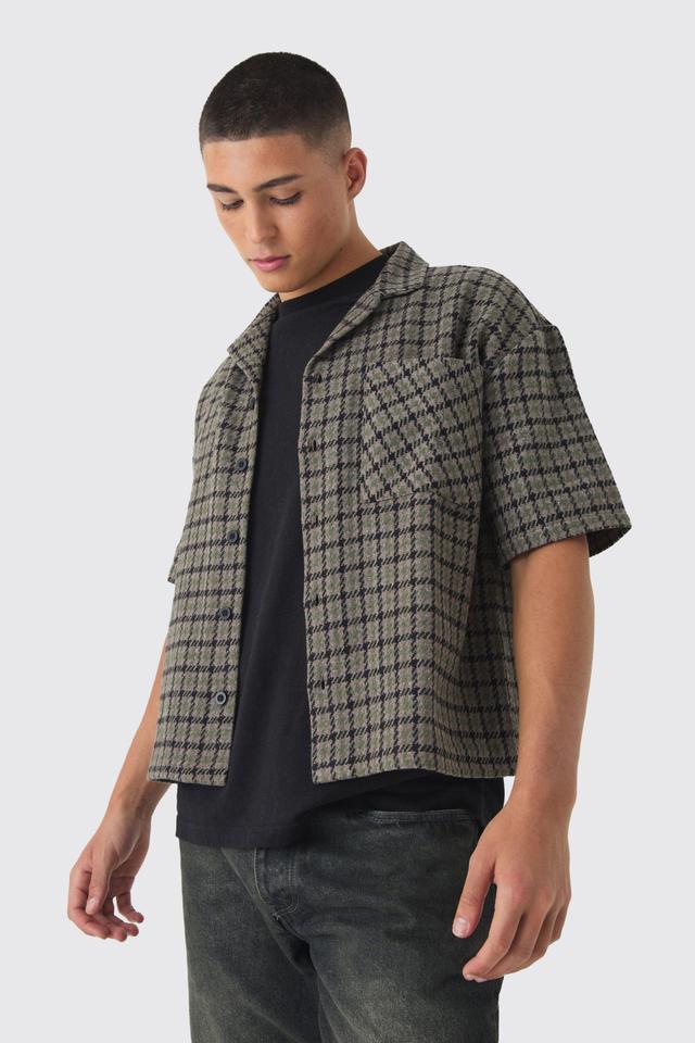 Oversized Houndstooth One Pocket Boxy Revere Shirt | boohooMAN USA Product Image