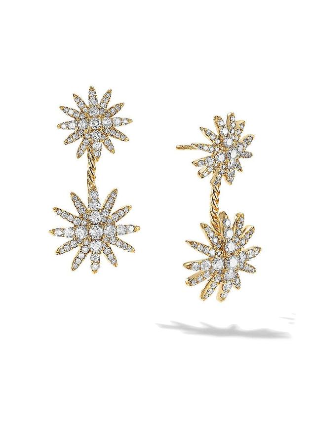 Womens Starburst Double Drop Earrings in 18K Yellow Gold with Diamonds, 32.5MM Product Image