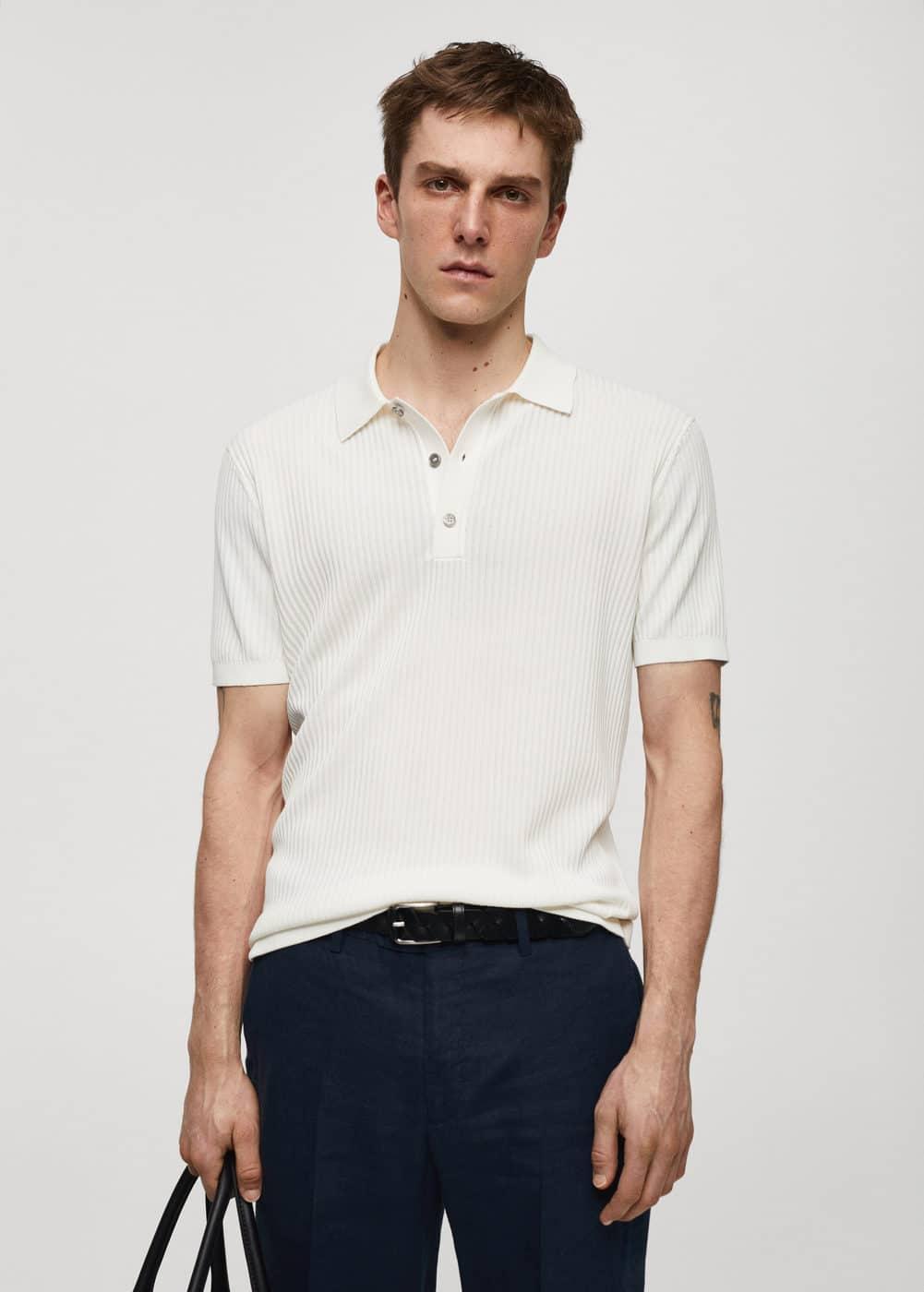 MANGO MAN - Knit cotton polo shirt off whiteMen Product Image