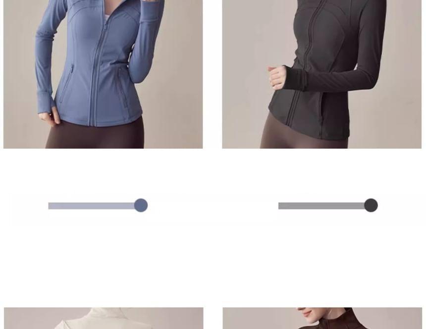 Sport Stand Collar Plain Cropped Zip Jacket Product Image