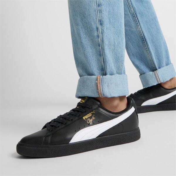 PUMA Clyde Core Foil Men's Sneakers in Black/White/Team Gold Product Image