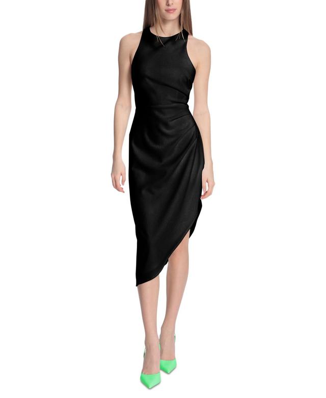 Donna Morgan Womens Side-Ruched Asymmetric Midi Dress Product Image