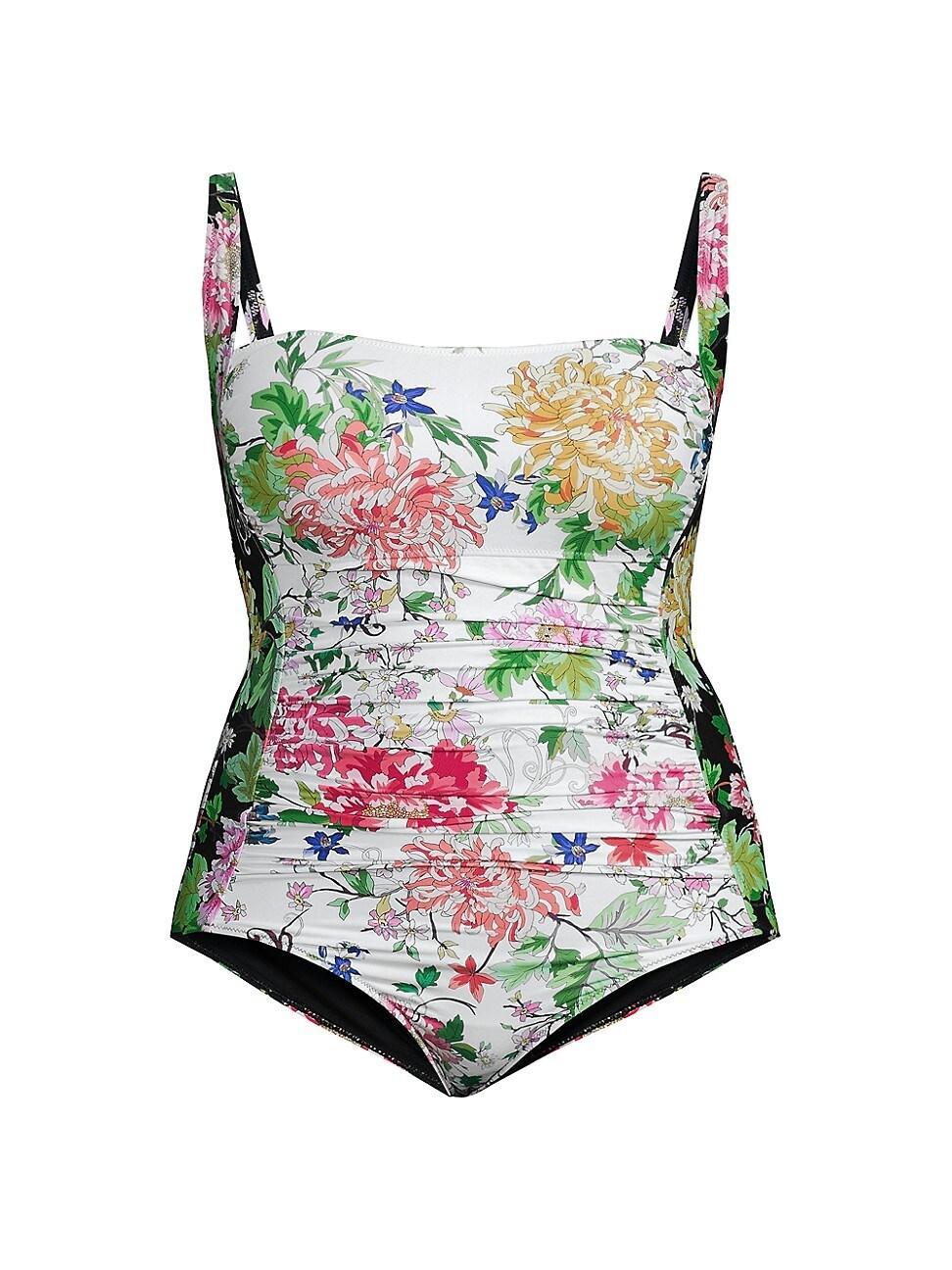 Womens Metalli Ruched Floral One-Piece Swimsuit Product Image