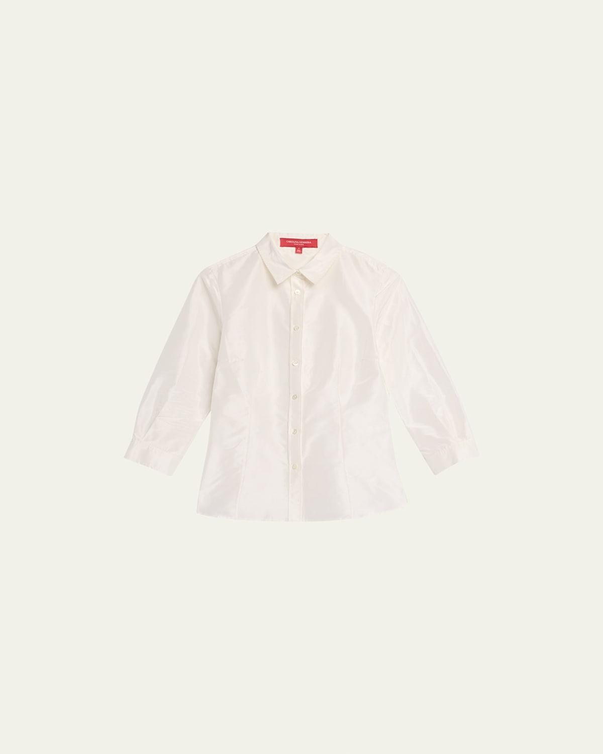 Carolina Herrera Three Quarter Sleeve Silk Button-Up Shirt Product Image