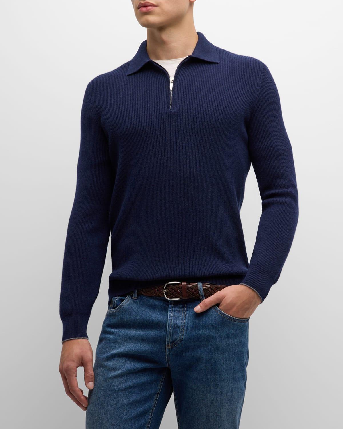 Mens Ribbed Cashmere Zip Polo Sweater Product Image