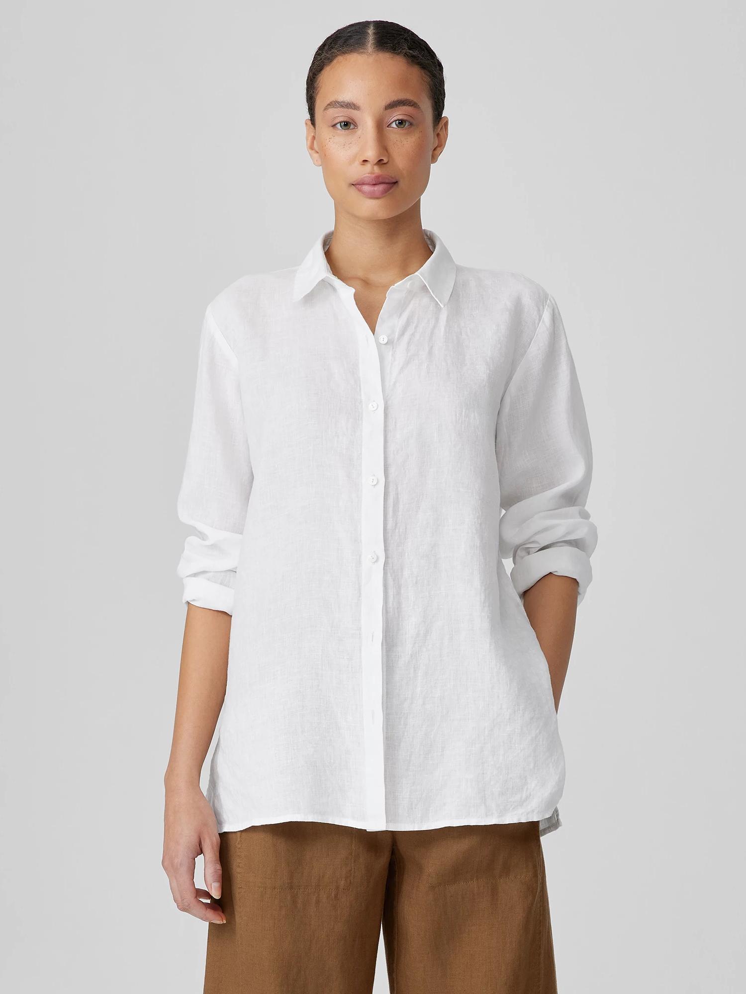 EILEEN FISHER Organic Handkerchief Linen Classic Collar Shirtfemale Product Image