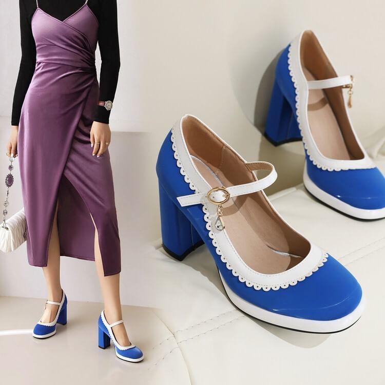 Lace Trim Platform Chunky Heel Mary Jane Pumps Product Image