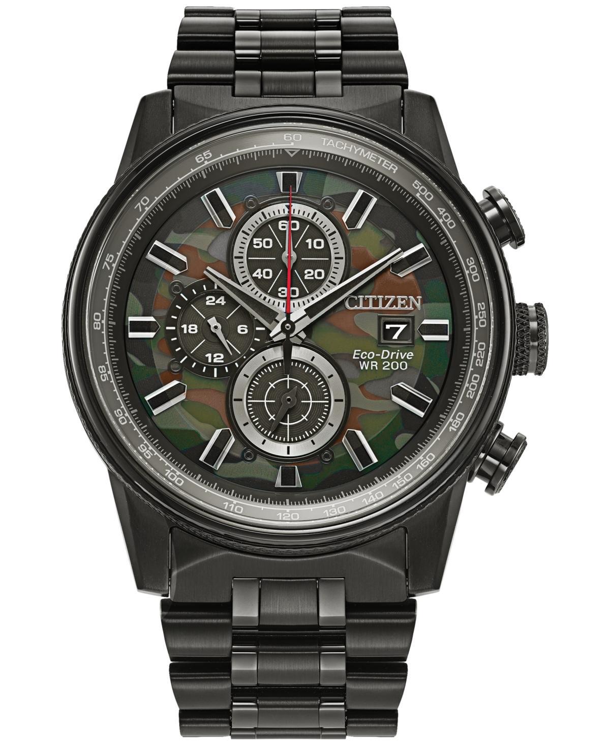 Citizen Mens Eco-Drive Weekender Nighthawk Stainless Steel Camo Dial Chronograph Bracelet Watch Black Product Image