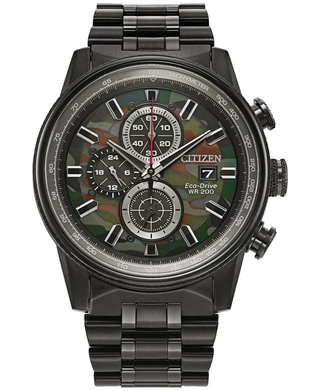 Citizen Eco-Drive Mens Chronograph Nighthawk Black Stainless Steel Bracelet Watch 43mm Product Image