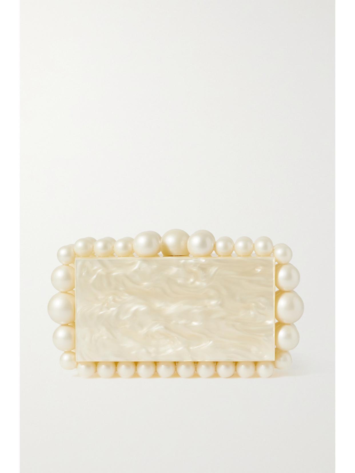 CULT GAIA Eos Beaded Marbled Acrylic Clutch In Ivory Product Image