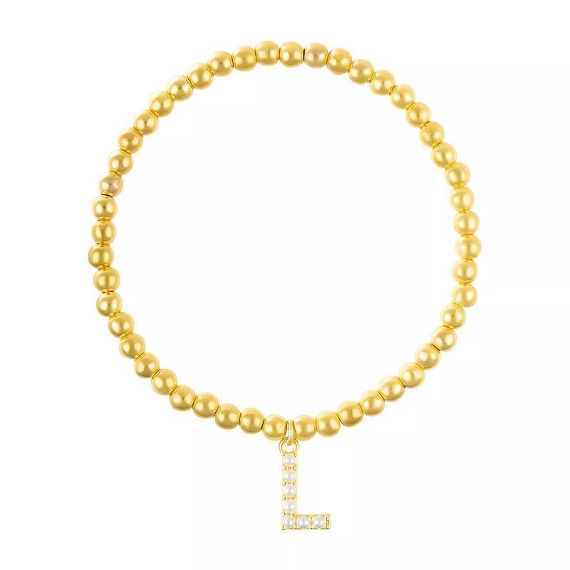 Adornia Gold Tone Simulated Pearl Initial Stretch Bracelet, Womens Gold Tone L Product Image