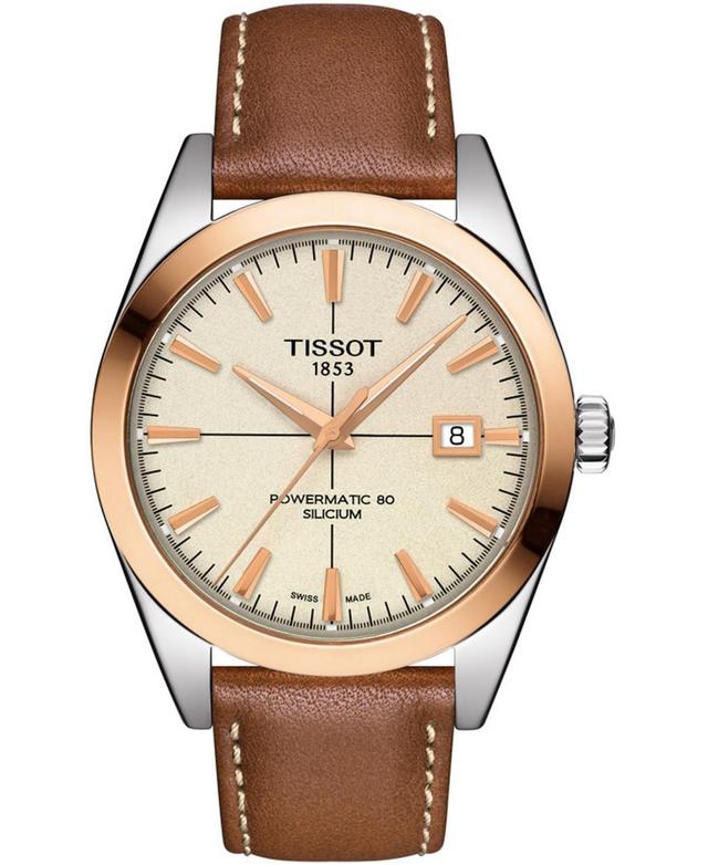 Tissot Mens Swiss Automatic Gentleman Brown Leather Strap Watch 40mm - Brown Product Image