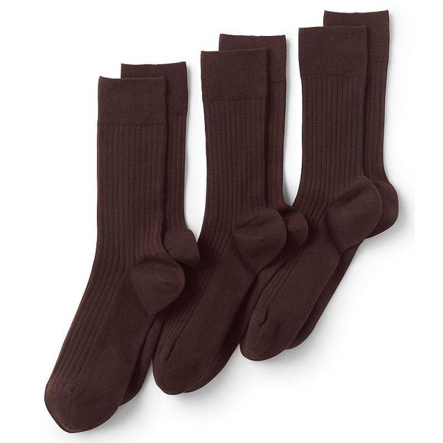 Mens Lands End Seamless-Toe Cotton 3-Pack Dress Socks Rich Brown Product Image