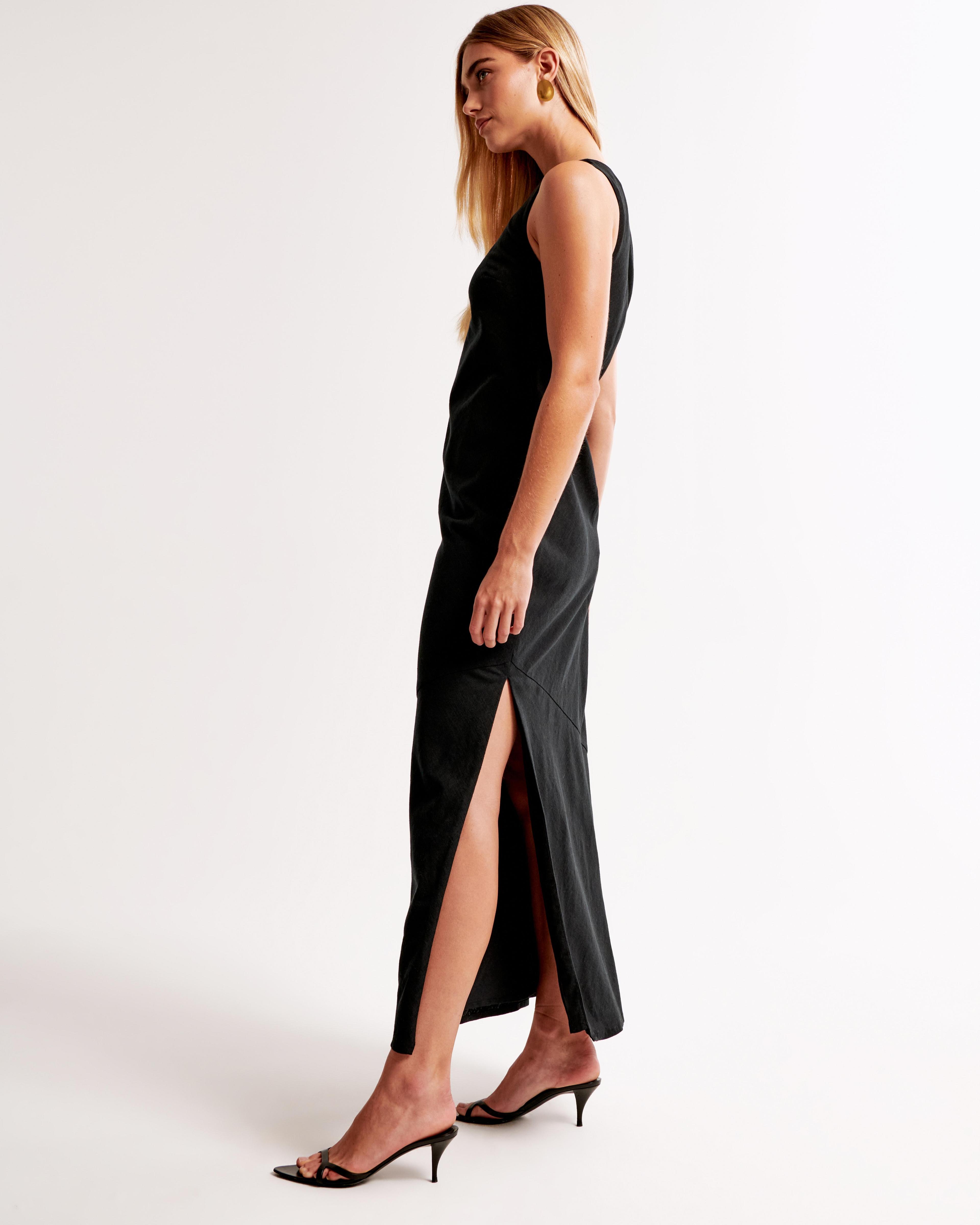 High-Neck Linen-Blend Maxi Dress Product Image