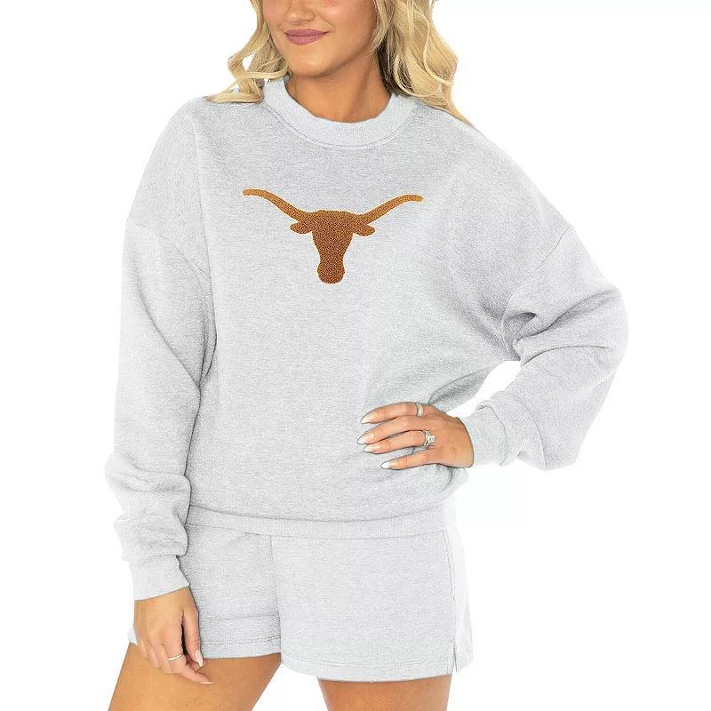 Womens Gameday Couture Ash Texas Longhorns Team Effort Pullover Sweatshirt and Shorts Sleep Set Product Image