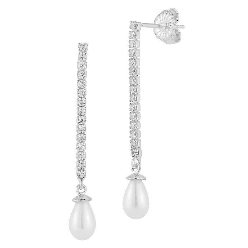 Sunkissed Sterling Freshwater Cultured Pearl & Cubic Zirconia Tennis Drop Earrings, Womens, Silver Product Image