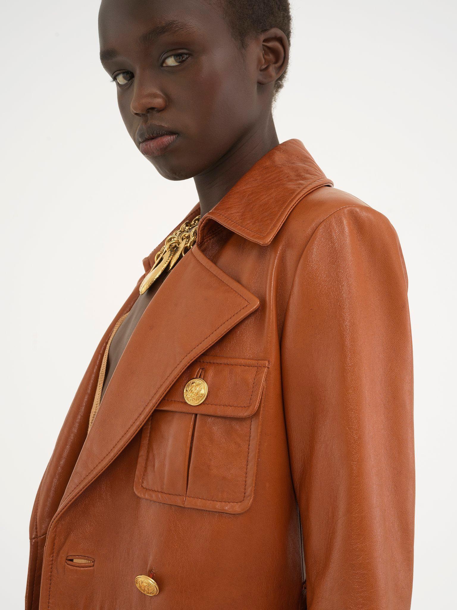 Utilitarian trench coat in soft leather Product Image