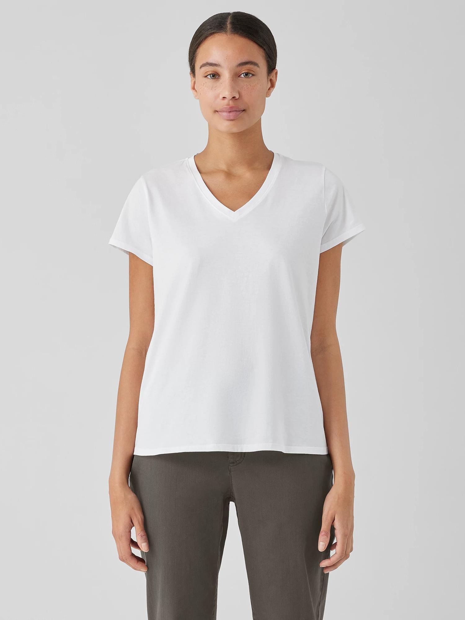 EILEEN FISHER Organic Pima Cotton Jersey V-Neck Teefemale Product Image