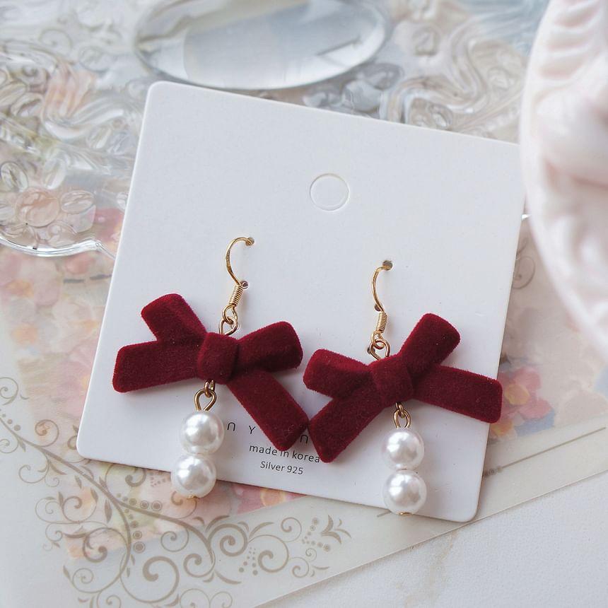 Bow Faux Pearl Drop Hook Earring / Clip-On Earring Product Image