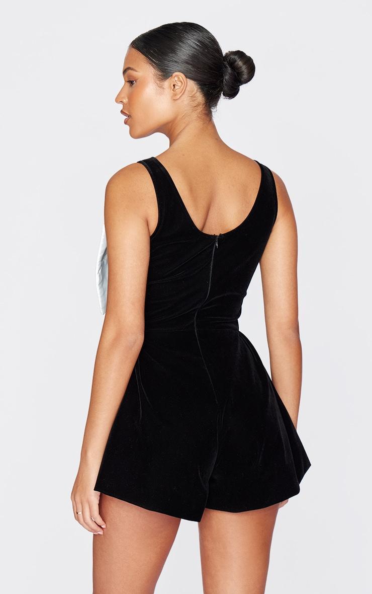 Tall Black Velvet Sleeveless Bow Detail Romper Product Image